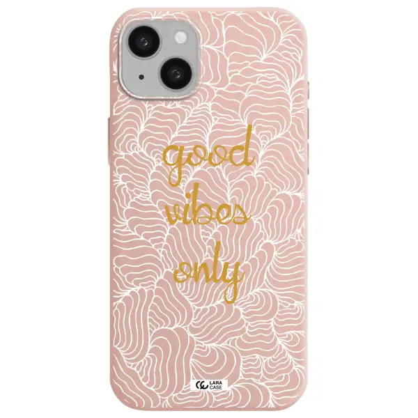 a white background with gold text Apple iphone 15 plus Silicone pastel pink Case