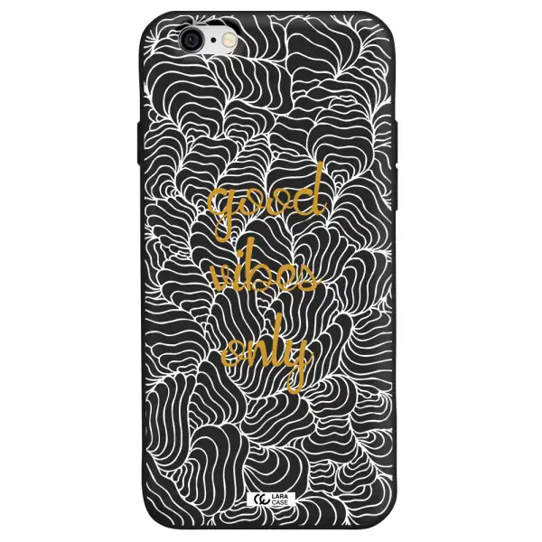 a white background with gold text Apple iPhone 6 Silicone black Case