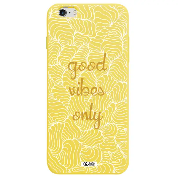 a white background with gold text Apple iPhone 6S Silicone canary yellow Case