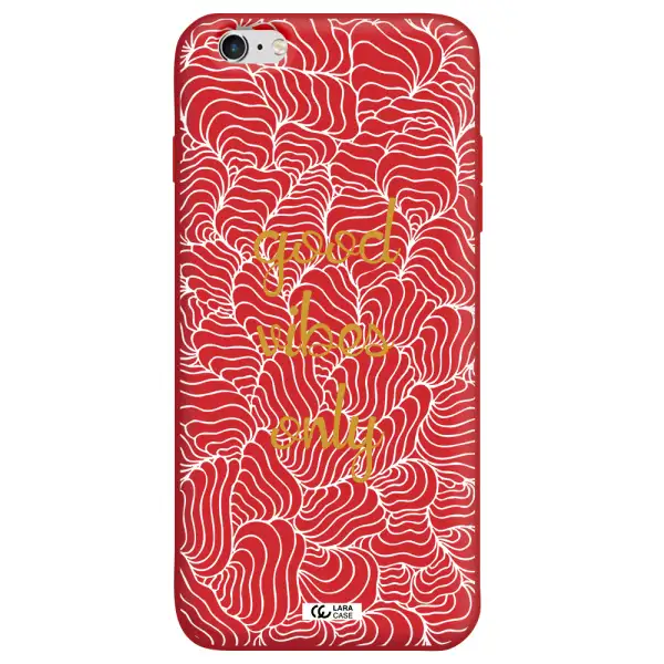 a white background with gold text Apple iPhone 6S Silicone Imperial Red Case