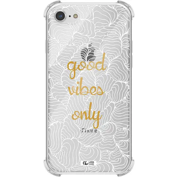 a white background with gold text Apple iPhone 7 Clear PC Case