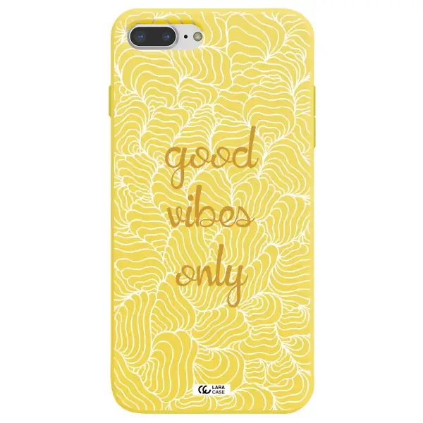 a white background with gold text Apple iPhone 7 plus Silicone canary yellow Case