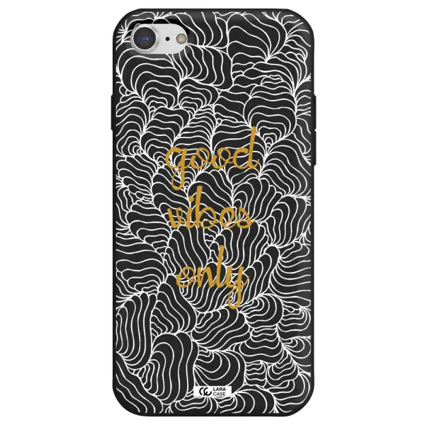 a white background with gold text Apple iPhone 7 Silicone black Case