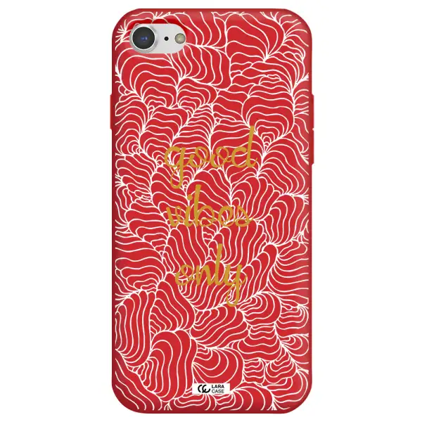 a white background with gold text Apple iPhone 7 Silicone Imperial Red Case