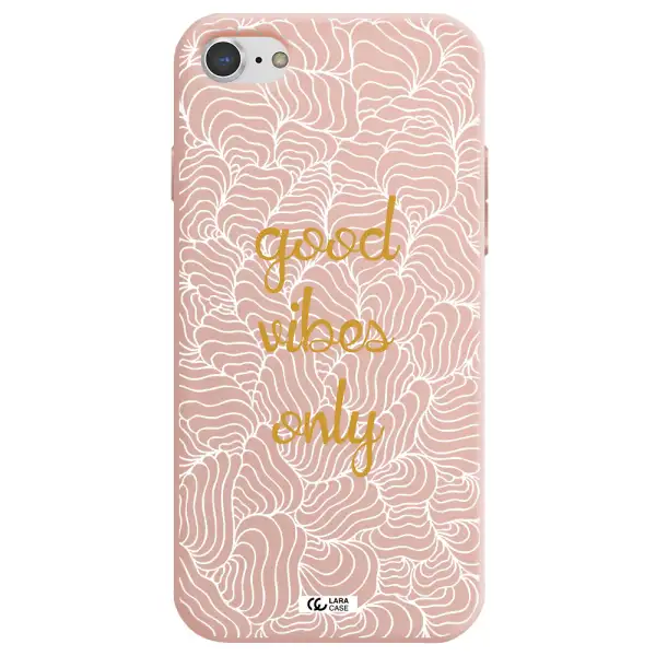 a white background with gold text Apple iPhone 7 Silicone pastel pink Case