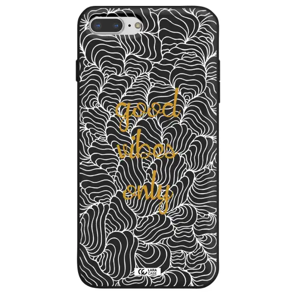 a white background with gold text Apple iPhone 8 plus Silicone black Case