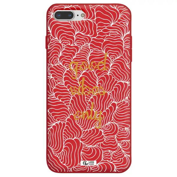 a white background with gold text Apple iPhone 8 plus Silicone Imperial Red Case