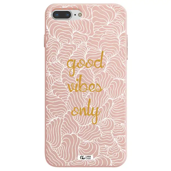 a white background with gold text Apple iPhone 8 plus Silicone pastel pink Case