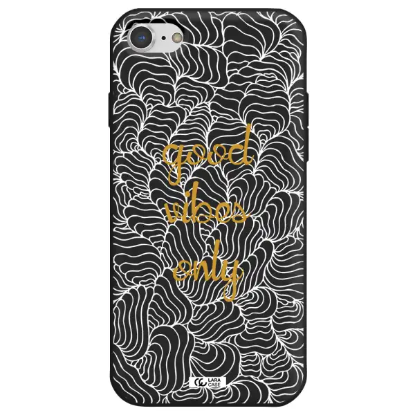 a white background with gold text Apple iPhone 8 Silicone black Case