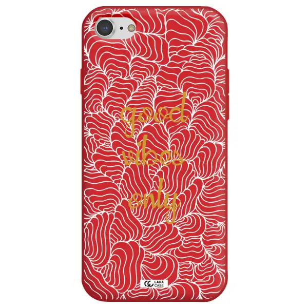 a white background with gold text Apple iPhone 8 Silicone Imperial Red Case