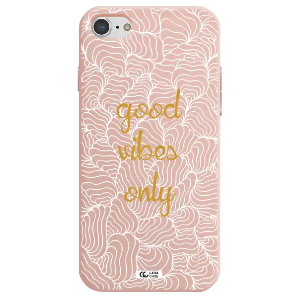a white background with gold text Apple iPhone 8 Silicone pastel pink Case
