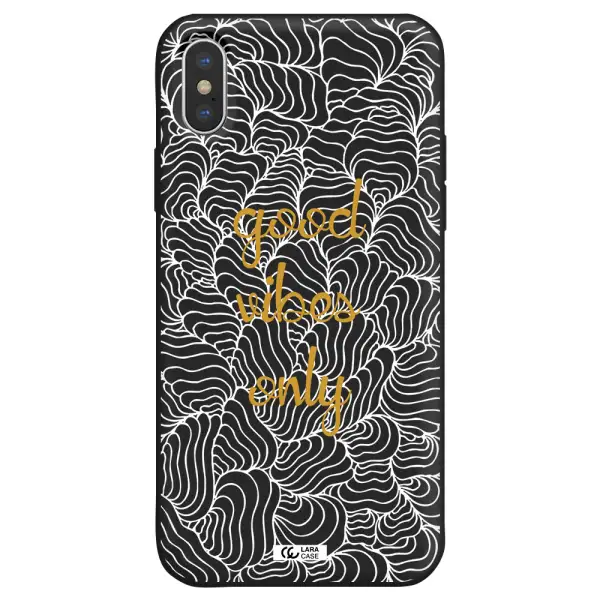 a white background with gold text Apple iPhone X Silicone black Case