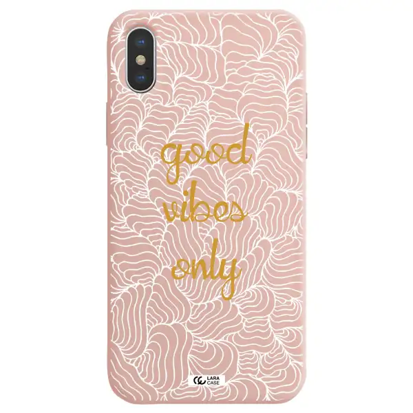 a white background with gold text Apple iPhone X Silicone pastel pink Case