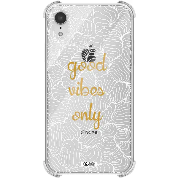 a white background with gold text Apple iPhone XR Clear PC Case