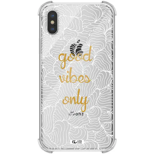 a white background with gold text Apple iPhone XS max Clear PC Case