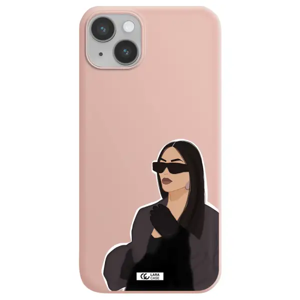 Minimalist Portrait Apple iPhone 14 plus Silicone pastel pink Case