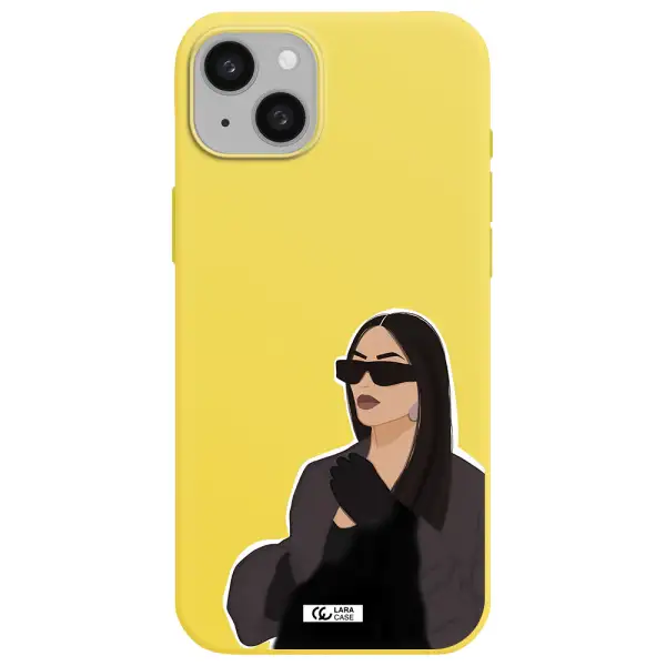 Minimalist Portrait Apple iphone 15 plus Silicone canary yellow Case