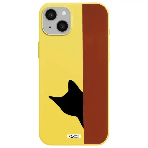 Black Cat Apple iphone 15 plus Silicone canary yellow Case