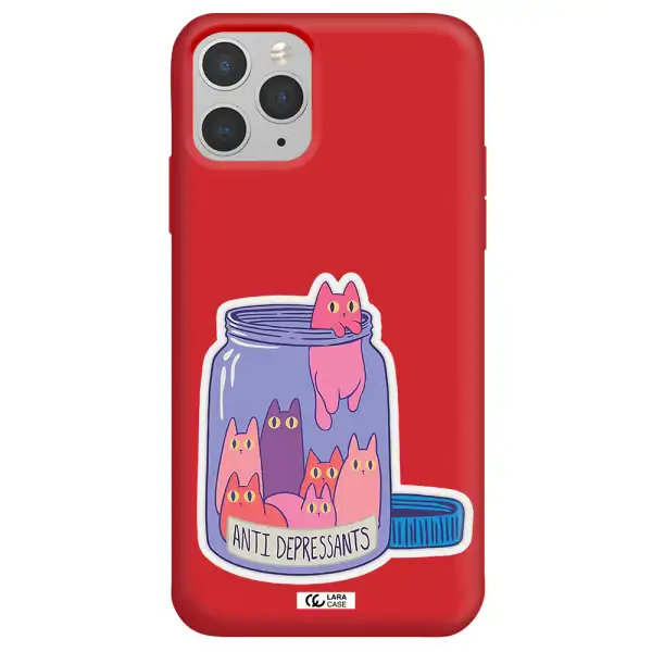 Anti Depressants Cats Apple iPhone 11 pro max Silicone Imperial Red Case