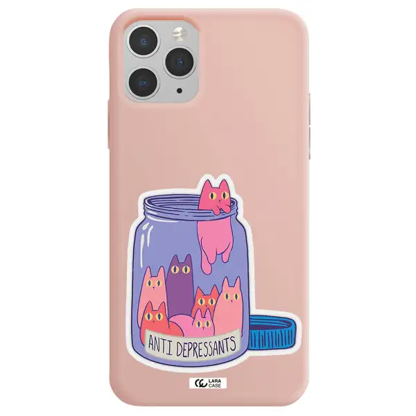 Anti Depressants Cats Apple iPhone 11 pro max Silicone pastel pink Case