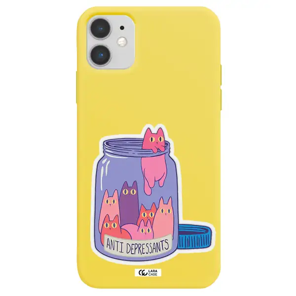 Anti Depressants Cats Apple iPhone 11 Silicone canary yellow Case