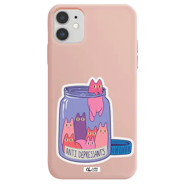 Anti Depressants Cats Apple iPhone 11 Silicone pastel pink Case