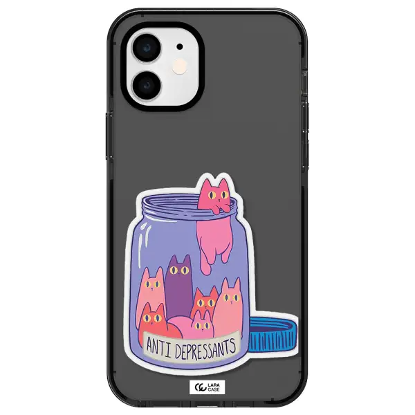 Anti Depressants Cats Apple iPhone 12 impact Smoke Black Case
