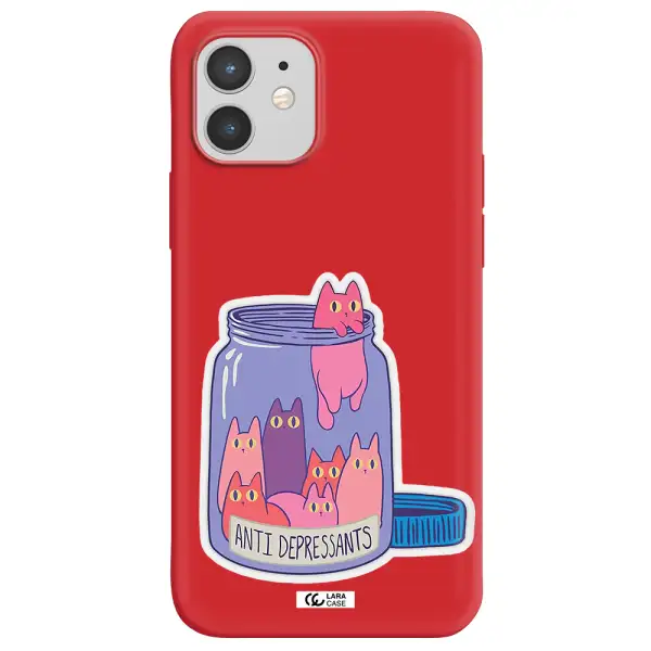 Anti Depressants Cats Apple iPhone 12 mini Silicone Imperial Red Case
