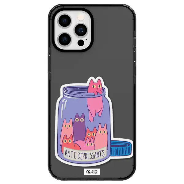 Anti Depressants Cats Apple iPhone 12 pro max impact Smoke Black Case