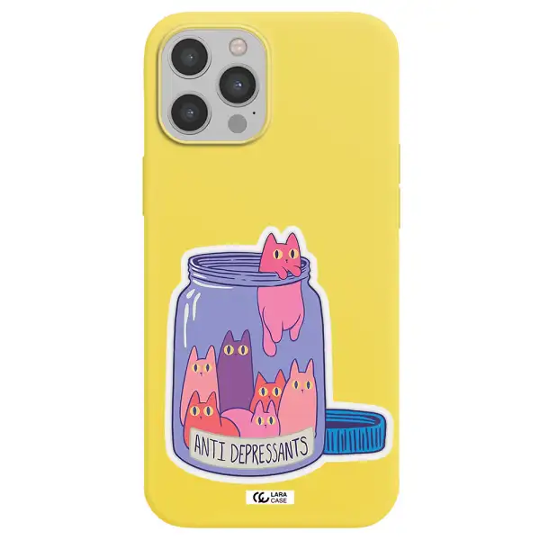 Anti Depressants Cats Apple iPhone 12 pro Silicone canary yellow Case
