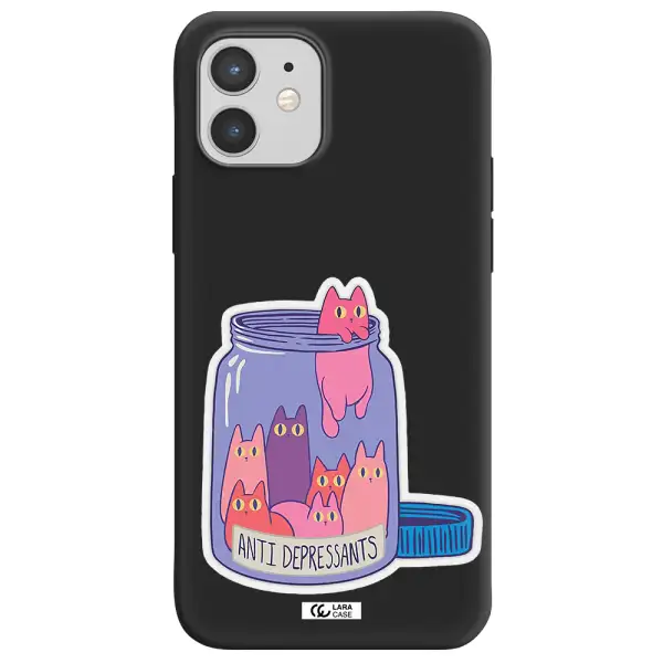 Anti Depressants Cats Apple iPhone 12 Silicone black Case
