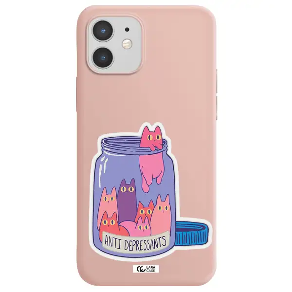 Anti Depressants Cats Apple iPhone 12 Silicone pastel pink Case