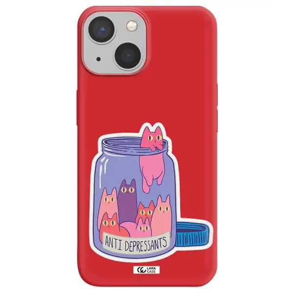 Anti Depressants Cats Apple iPhone 13 mini Silicone Imperial Red Case