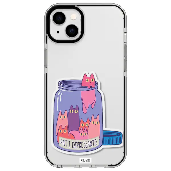 Anti Depressants Cats Apple iPhone 14 plus impact black border Case