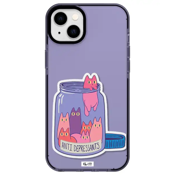 Anti Depressants Cats Apple iPhone 14 plus impact Lilac Case
