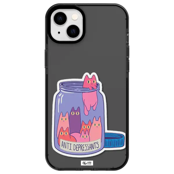 Anti Depressants Cats Apple iPhone 14 plus impact Smoke Black Case