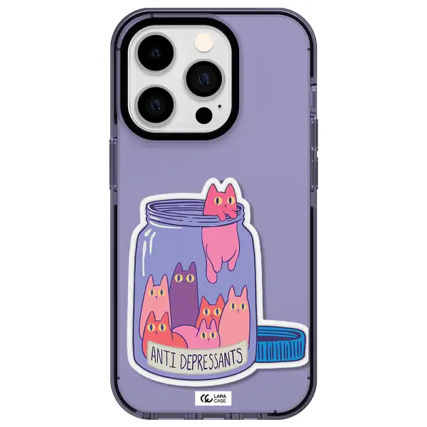 Anti Depressants Cats Apple iPhone 14 pro impact Lilac Case