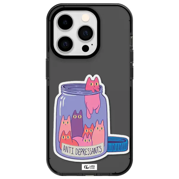 Anti Depressants Cats Apple iPhone 14 pro impact Smoke Black Case