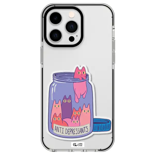 Anti Depressants Cats Apple iPhone 14 pro max impact black border Case