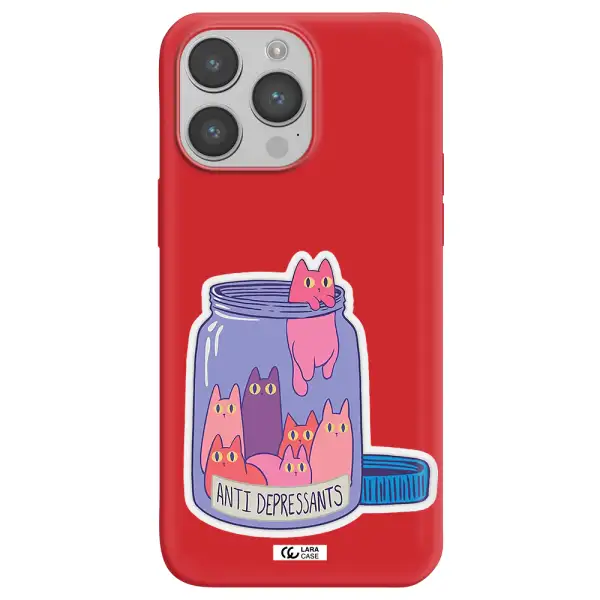Anti Depressants Cats Apple iPhone 14 pro Silicone Imperial Red Case