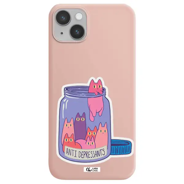 Anti Depressants Cats Apple iPhone 14 Silicone pastel pink Case