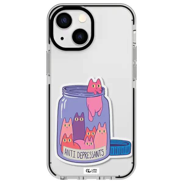 Anti Depressants Cats Apple iPhone 15 impact black border Case