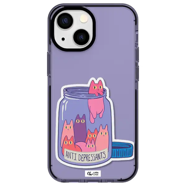 Anti Depressants Cats Apple iPhone 15 impact Lilac Case