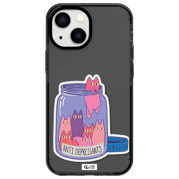 Anti Depressants Cats Apple iPhone 15 Plus impact Smoke Black Case