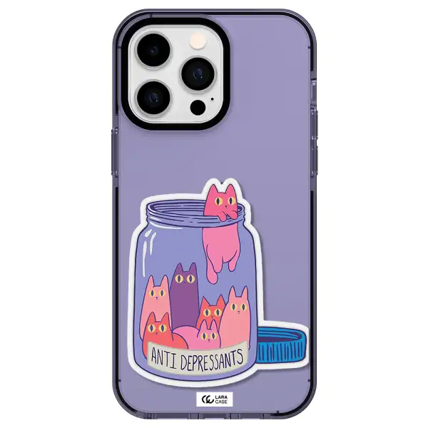 Anti Depressants Cats Apple iPhone 15 Pro impact Lilac Case