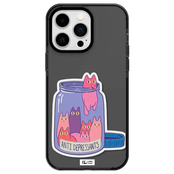 Anti Depressants Cats Apple iPhone 15 Pro impact Smoke Black Case