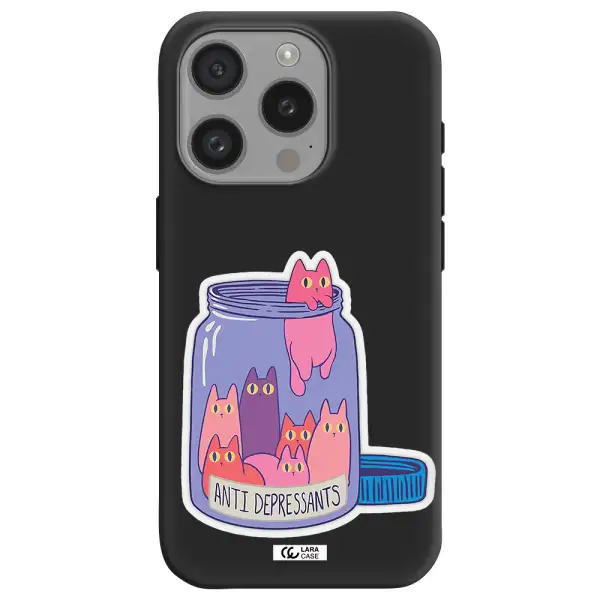 Anti Depressants Cats Apple Iphone 15 Pro Silicone Black Case