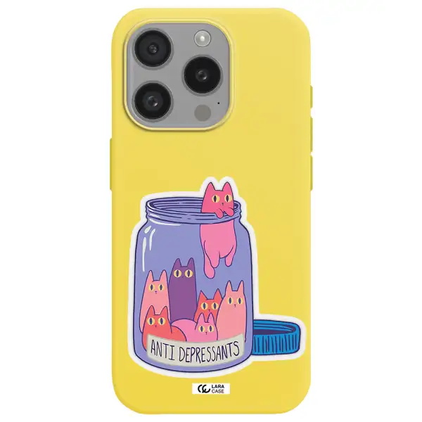 Anti Depressants Cats Apple Iphone 15 Pro Silicone Canary Yellow Case