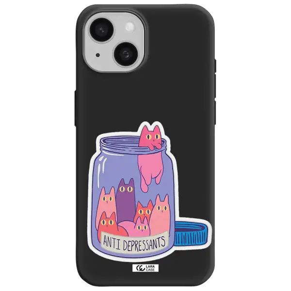 Anti Depressants Cats Apple iPhone 15 Silicone black Case
