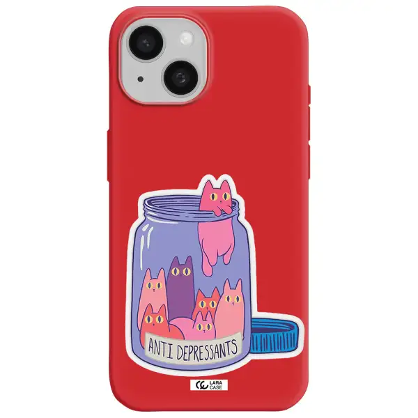 Anti Depressants Cats Apple Iphone 15 Silicone Imperial Red Case